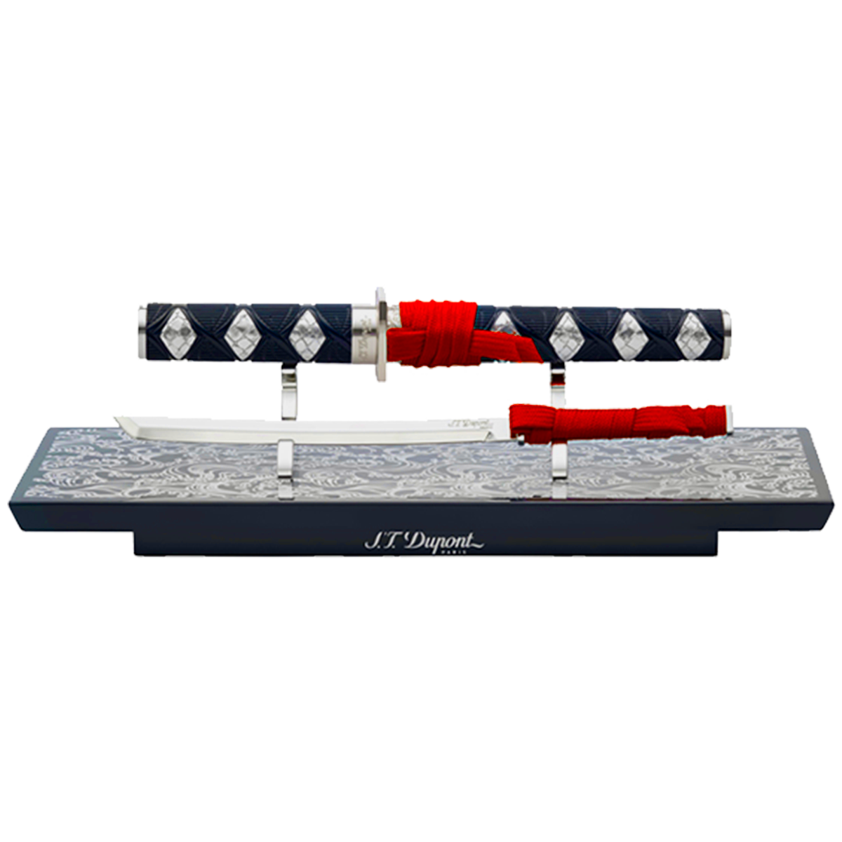 Набор: нож для бумаги, перьевая ручка, чернильница Samourai C4SAM14 Цвет Многоцветный Палладиевое покрытие, натуральный лак, серебряная кожа,оплетка | S.T. Dupont