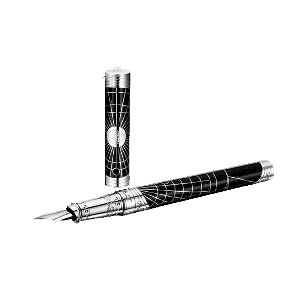 Перьевая ручка Premium Shoot The Moon 141031 Цвет Чёрный Отделка чёрным натуральным лаком и палладием, серебрянная пудра | S.T. Dupont