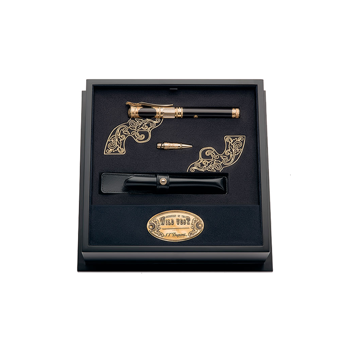 Подарочный набор Prestige: перьевая ручка Wild West Diamond с чехлом Wild West 141065DIAM Цвет Чёрный Чёрный рог буйвола, позолота, бриллианты, кожаный чехол | S.T. Dupont