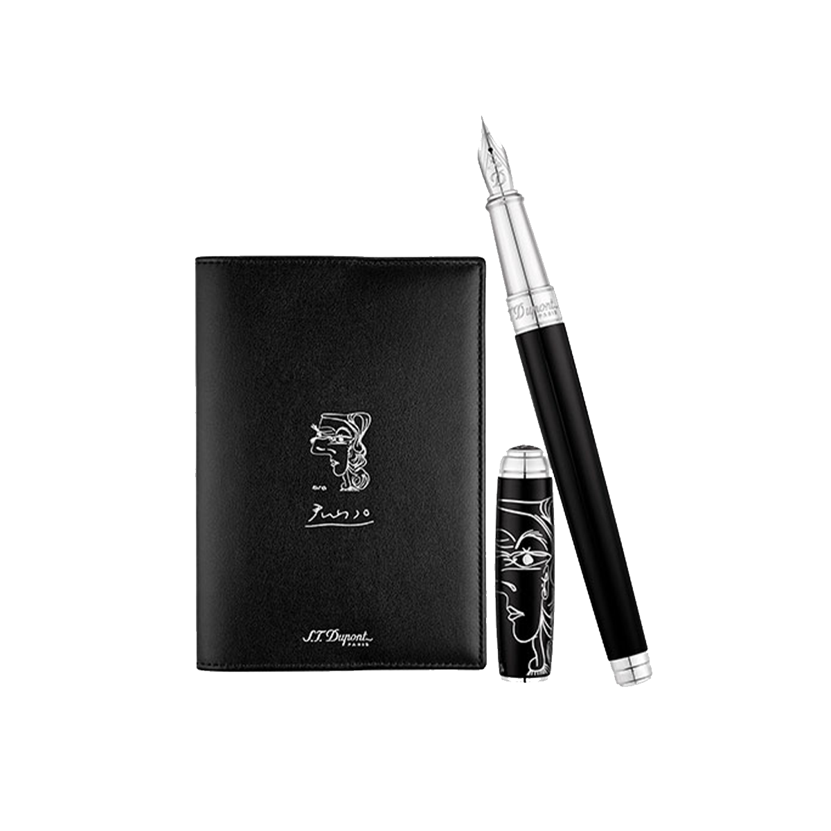 Набор: ручка (перьевая/роллер) и блокнот Picasso 410046C2 Цвет Чёрный Отделка натуральным лаком, палладием, телячья кожа | S.T. Dupont