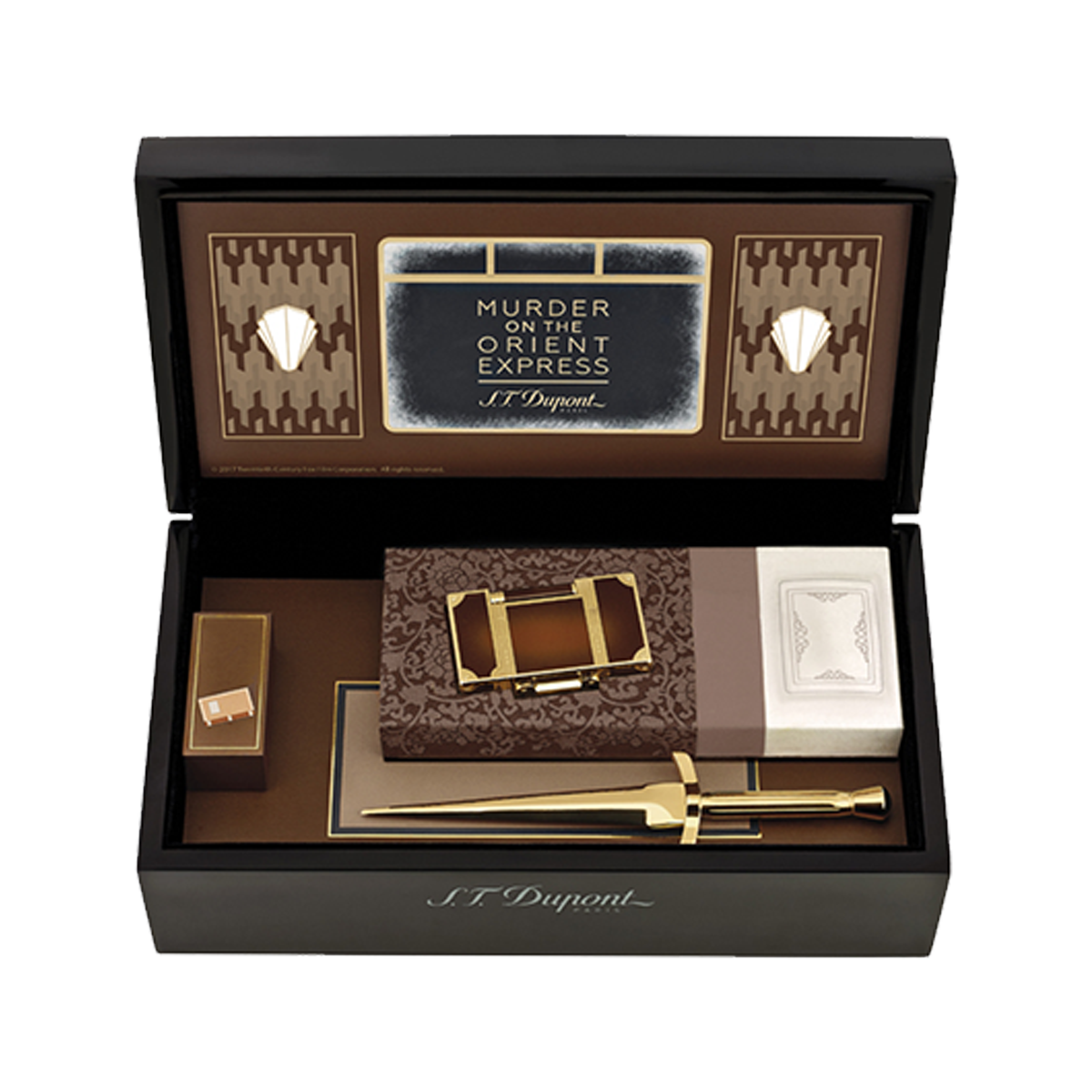 Подарочный набор: зажигалка и нож для писем Murder On The Orient Express 16186 Цвет Коричневый Подарочный набор, позолота, китайский лак | S.T. Dupont