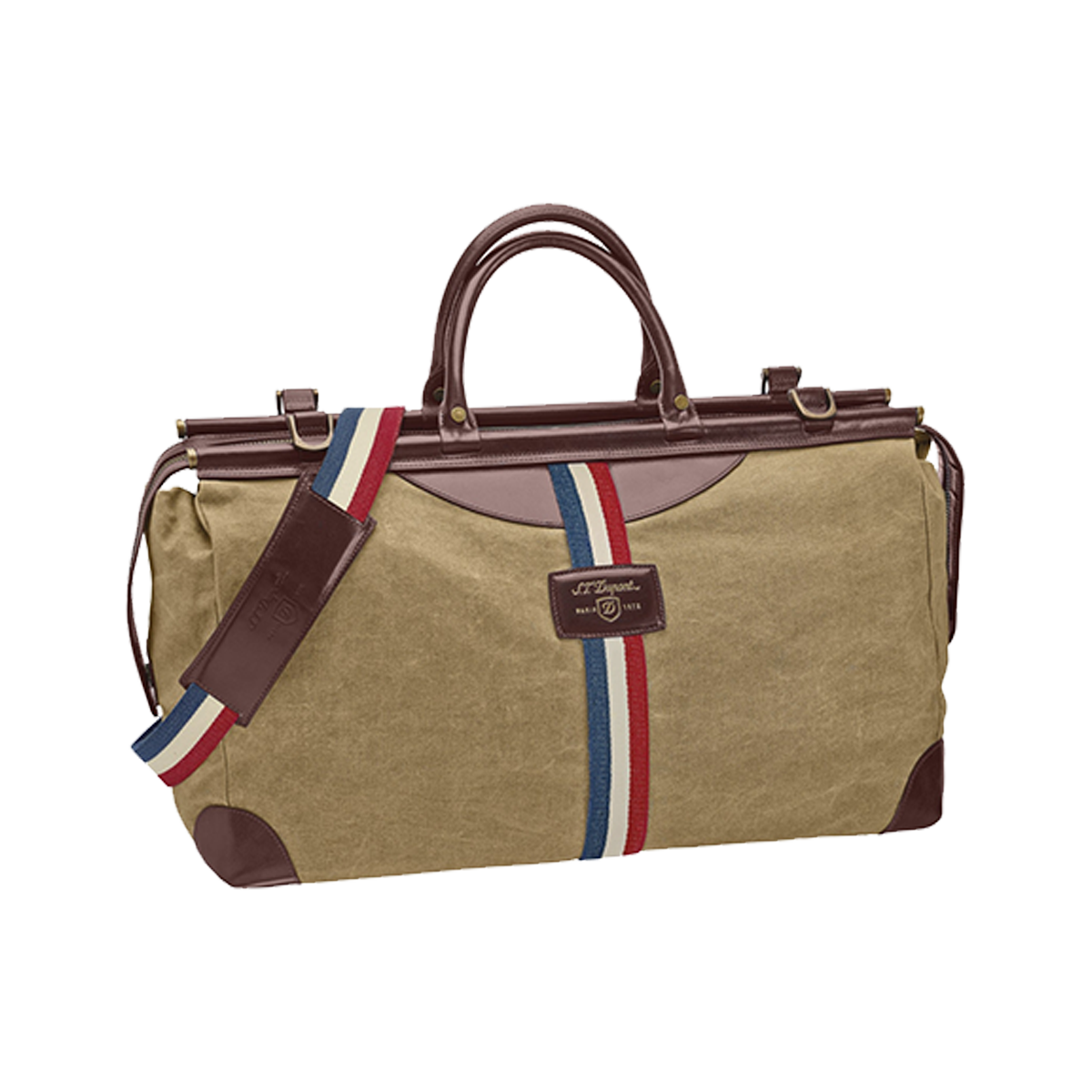 Дорожная сумка Iconic 191300 Цвет Коричневый Канвас, отделка гладкой кожей, трёхцветная полоска | S.T. Dupont