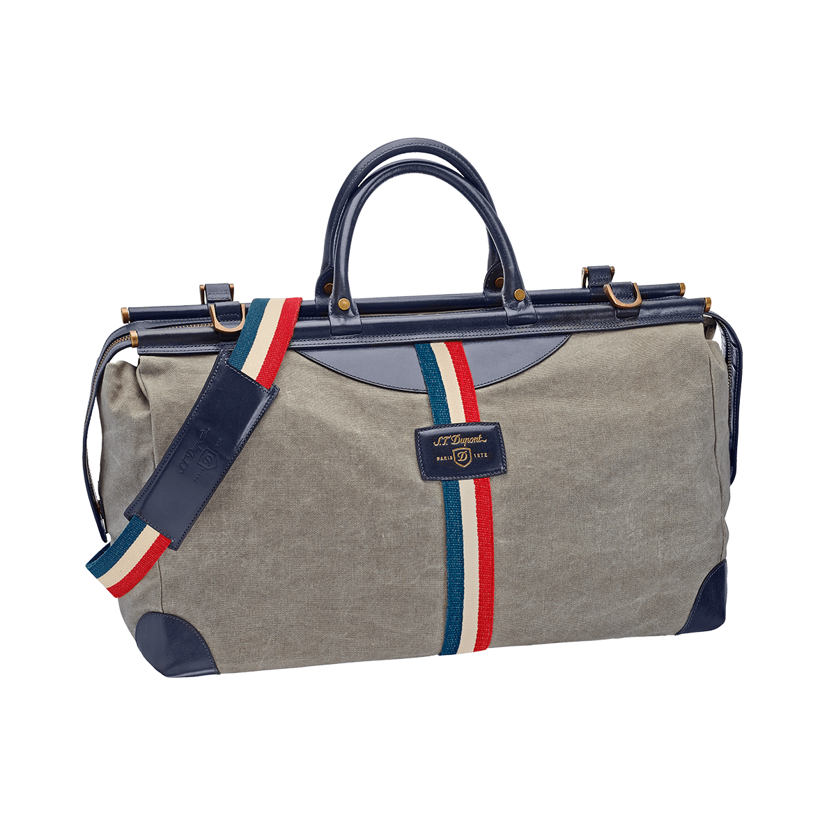 Дорожная сумка Iconic 191310 Цвет Серый Канвас, отделка гладкой кожей, трехцветная полоса | S.T. Dupont
