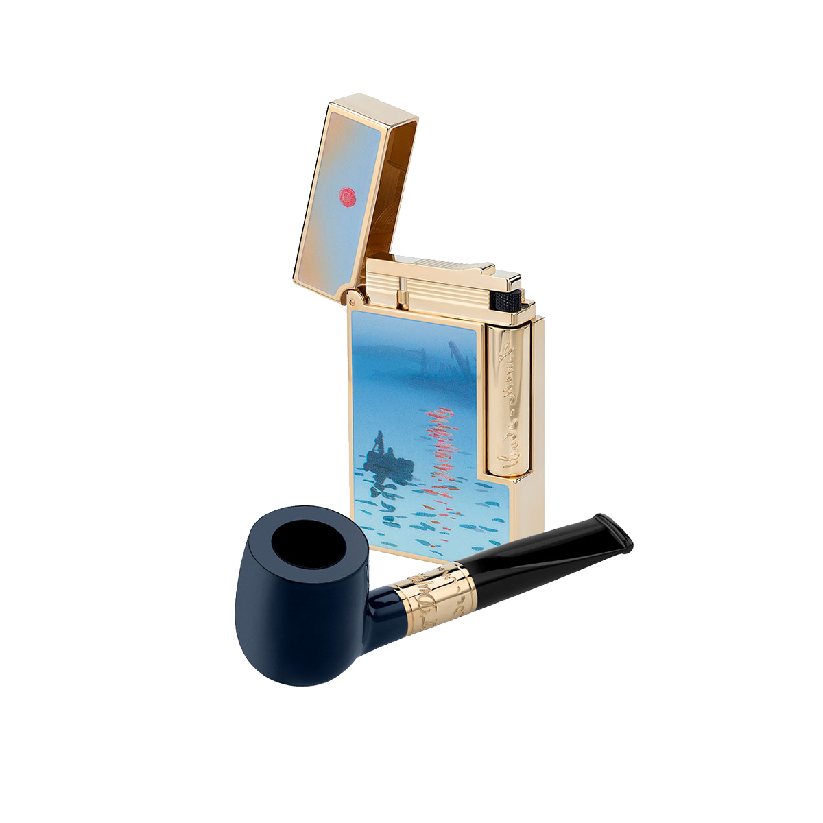 Подарочный набор: зажигалка и курительная трубка Monet 16349C2 Цвет Многоцветный Отделка натуральным лаком позолотой, трубка из древесины шиповника | S.T. Dupont