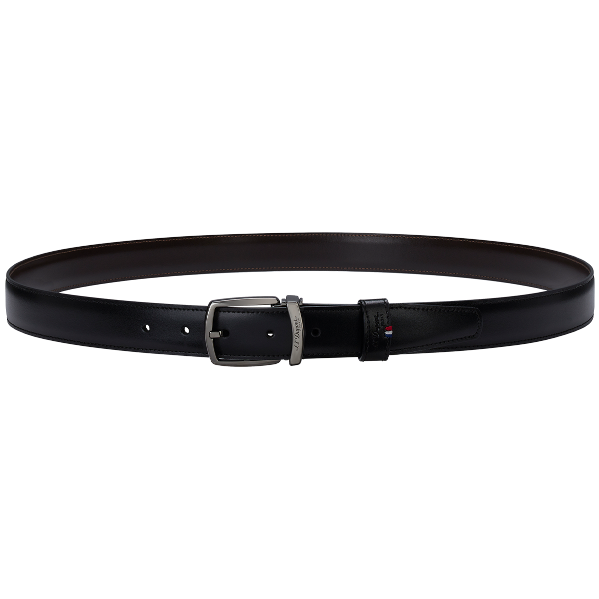 Ремень Line D 8200183 Цвет Чёрный Чёрная и коричневая гладкая кожа, пряжка с отделкой из рутения | S.T. Dupont