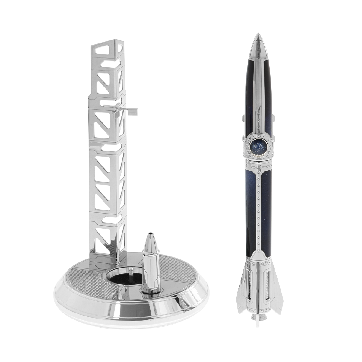 Набор: ручка на подставке и чернильница Space Odyssey 240768 Цвет Синий Перьевая ручка\ручка-роллер, отделка латунью и палладием | S.T. Dupont