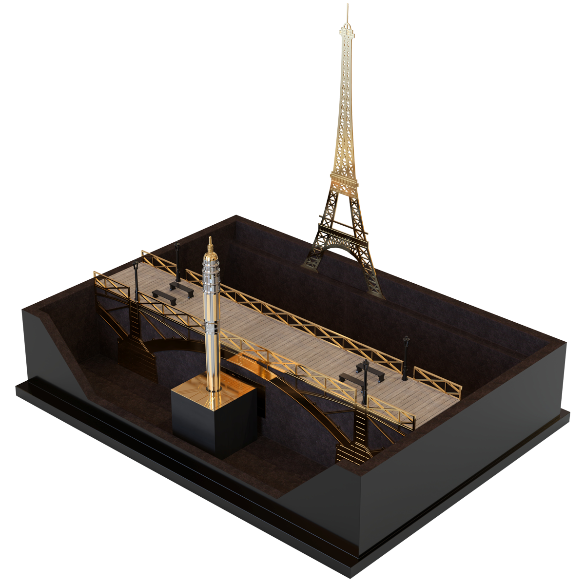 Набор: ручка-роллер на подствке S.T. Dupont Loves Paris 420347L Цвет Чёрный Отделка позолотой, палладием и натуральным лаком | S.T. Dupont