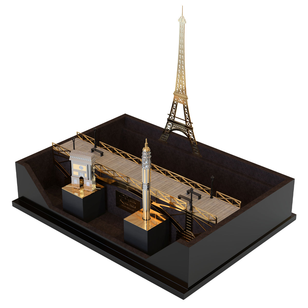 Набор: ручка (перьевая/роллер) и зажигалка на подставке S.T. Dupont Loves Paris C2STDLOVESPARIS Цвет Золотистый Палладий и натуральный лак | S.T. Dupont