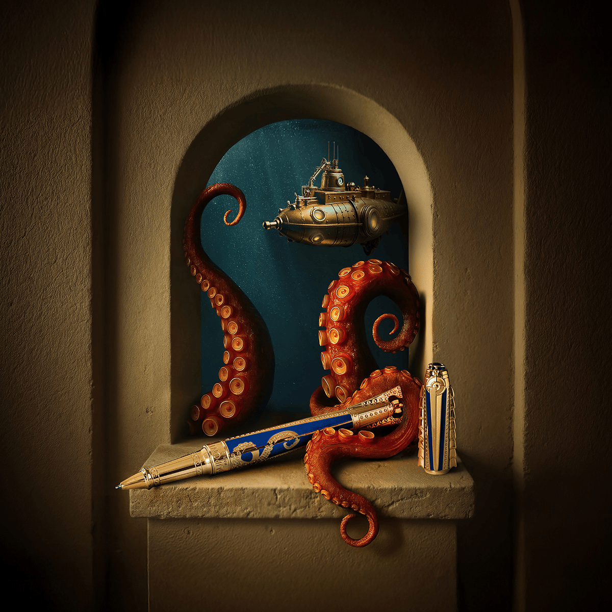 Ручка (перьевая/роллер) Mobilis in Mobile 20,000 Leagues Under The Sea 420050XL Цвет Синий Отделка позолотой и лаком | S.T. Dupont