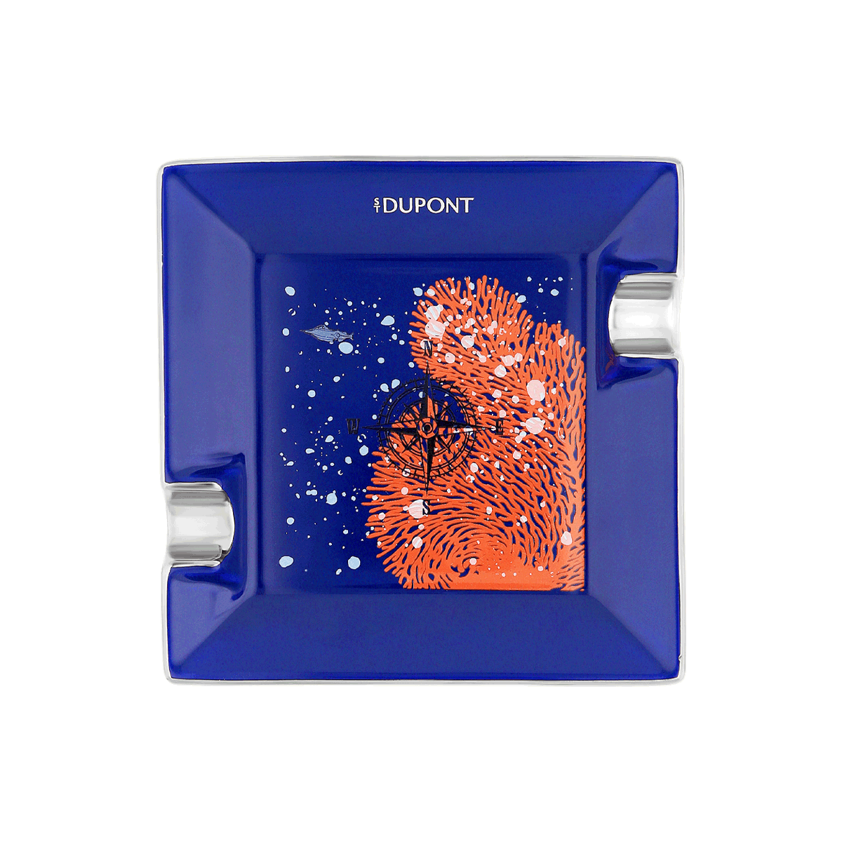 Пепельница Vanikoro 20,000 Leagues Under The Sea 6153 Цвет Синий Костяной фарфор, отделка хромом и лаком | S.T. Dupont