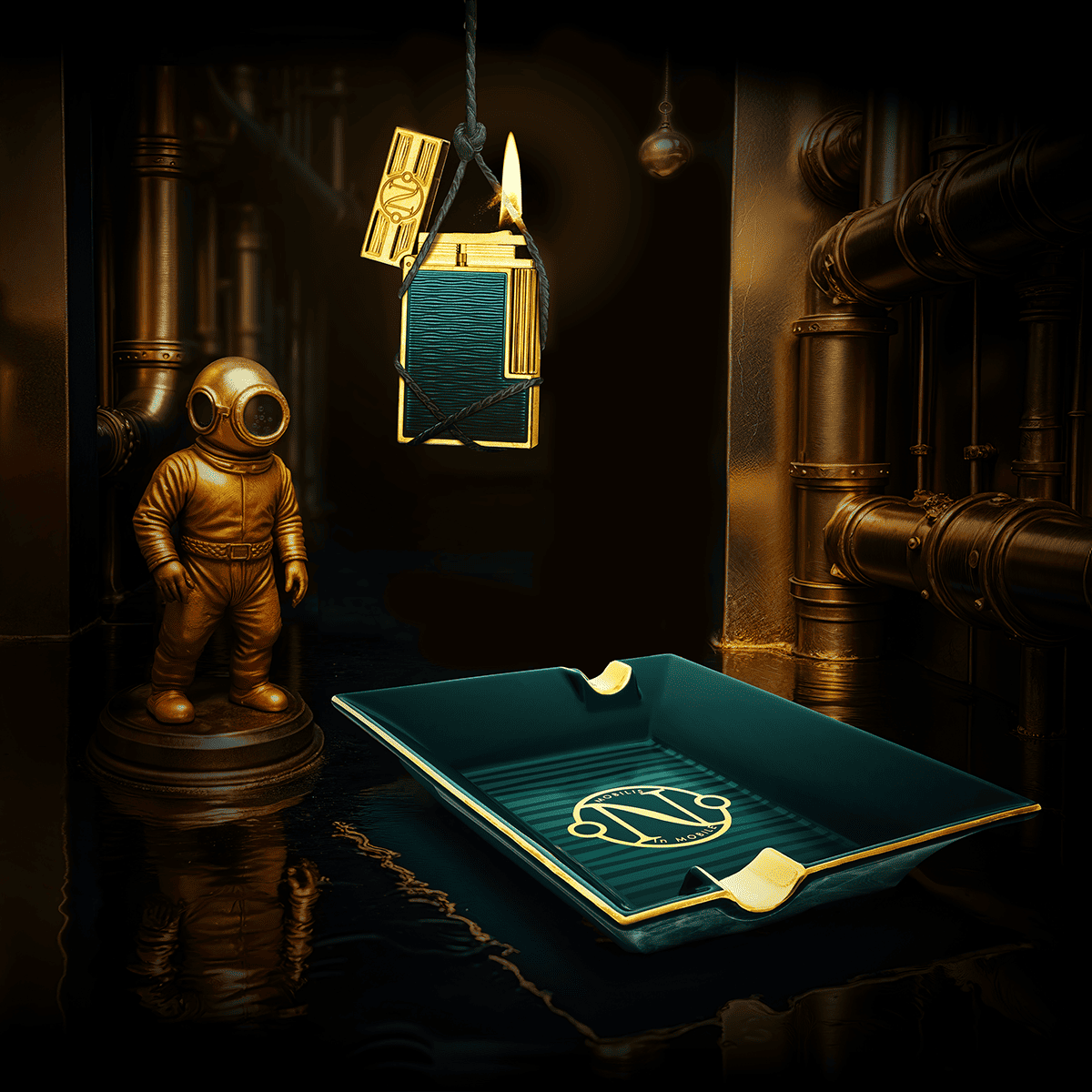 Пепельница The Pacific 20,000 Leagues Under The Sea 6452 Цвет Зелёный Костяной фарфор, отделка позолотой и лаком | S.T. Dupont