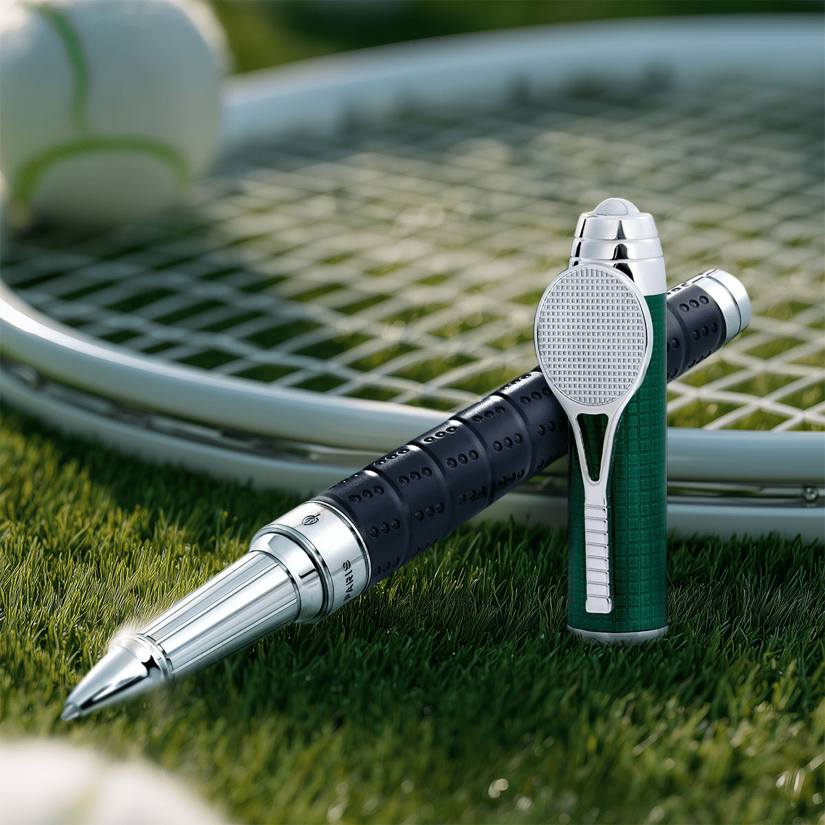 Ручка-роллер Tennis Sport 422006XL Цвет Зелёный, серебристый Отделка палладием, чёрным IP покрытием, зелёным натуральным лаком | S.T. Dupont